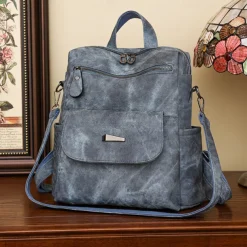 Women's Vintage Suede-Look Faux Leather Backpack Purse – Convertible Shoulder Bag with Front Flap Pocket for Work, Travel, or Daily Use