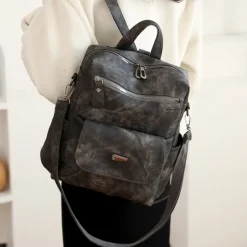 Women's Vintage Suede-Look Faux Leather Backpack Purse – Convertible Shoulder Bag with Front Flap Pocket for Work, Travel, or Daily Use