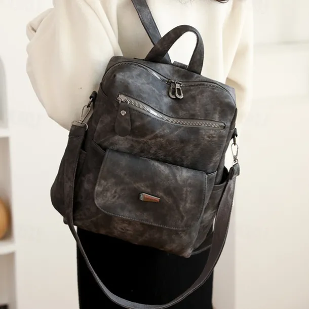 Women's Vintage Suede-Look Faux Leather Backpack Purse – Convertible Shoulder Bag with Front Flap Pocket for Work, Travel, or Daily Use