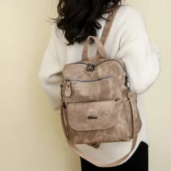 Women's Vintage Suede-Look Faux Leather Backpack Purse – Convertible Shoulder Bag with Front Flap Pocket for Work, Travel, or Daily Use