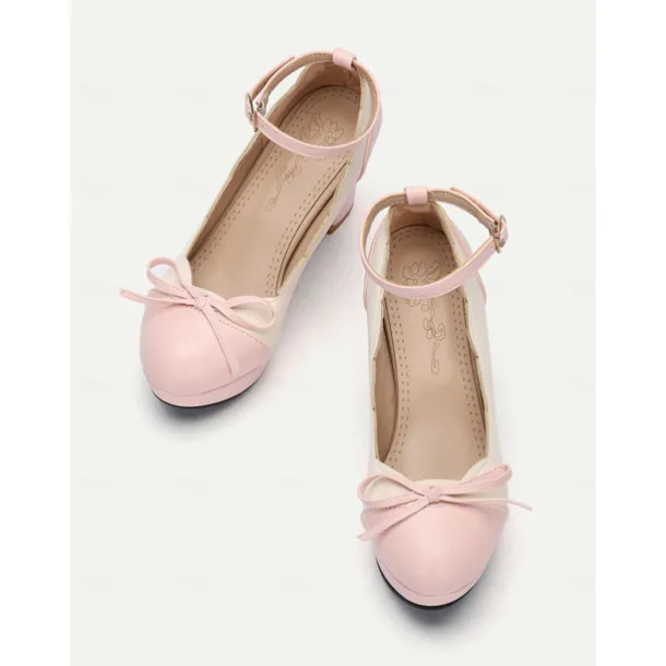 Women's Vintage Two-Tone Chunky Heels with Ankle Strap and Bow Detail – Retro Style Shoes for Special Occasions