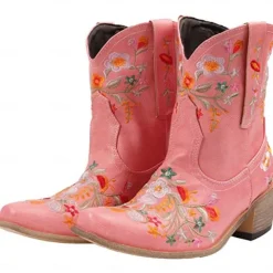 Women's Vintage Western Cowboy Boots – Floral Embroidered Faux Leather Ankle Boots for Casual and Festival Wear