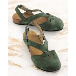 Women's Vintage-Style Gray Suede Sandals with Cut-Out Design and Cork Sole - Comfortable and Stylish for Summer Wear