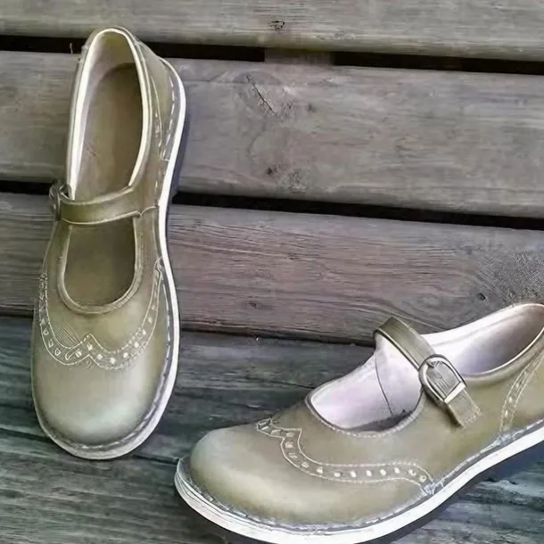 Women's Vintage-Style Mary Jane Shoes with Buckle Strap – Comfortable Retro Faux Leather Flats for Casual Wear