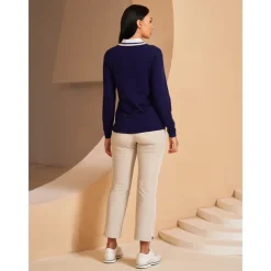 Women's V-neck Knitted Sweater Long Sleeve Top Winter Warm Sweater Ladies Golf Attire Clothes Outfits Wear Apparel