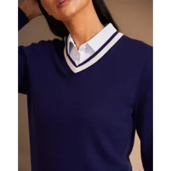 Women's V-neck Knitted Sweater Long Sleeve Top Winter Warm Sweater Ladies Golf Attire Clothes Outfits Wear Apparel