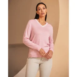 Women's V-neck Knitted Sweater Long Sleeve Top Winter Warm Sweater Ladies Golf Attire Clothes Outfits Wear Apparel