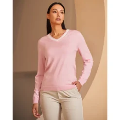 Women's V-neck Knitted Sweater Long Sleeve Top Winter Warm Sweater Ladies Golf Attire Clothes Outfits Wear Apparel