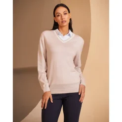 Women's V-neck Knitted Sweater Long Sleeve Top Winter Warm Sweater Ladies Golf Attire Clothes Outfits Wear Apparel