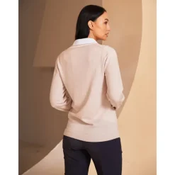 Women's V-neck Knitted Sweater Long Sleeve Top Winter Warm Sweater Ladies Golf Attire Clothes Outfits Wear Apparel