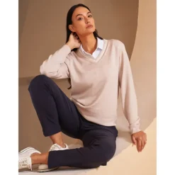 Women's V-neck Knitted Sweater Long Sleeve Top Winter Warm Sweater Ladies Golf Attire Clothes Outfits Wear Apparel