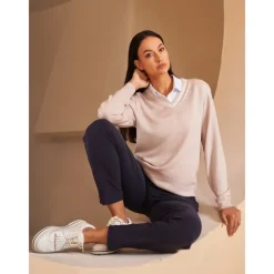 Women's V-neck Knitted Sweater Long Sleeve Top Winter Warm Sweater Ladies Golf Attire Clothes Outfits Wear Apparel