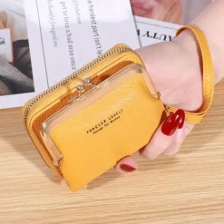 Women's Wallet Coin Purse Credit Card Holder Wallet PU Leather Shopping Daily Zipper Waterproof Lightweight Durable Solid Color Black Yellow Pink