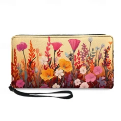 Women's Wallet Coin Purse Credit Card Holder Wallet PU Leather Shopping Daily Holiday Zipper Large Capacity Durable Flowers Light Red Purple