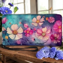 Women's Wallet Coin Purse Credit Card Holder Wallet PU Leather Shopping Daily Holiday Zipper Large Capacity Durable Flowers Light Red Purple