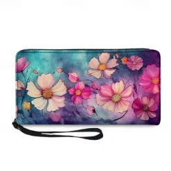 Women's Wallet Coin Purse Credit Card Holder Wallet PU Leather Shopping Daily Holiday Zipper Large Capacity Durable Flowers Light Red Purple