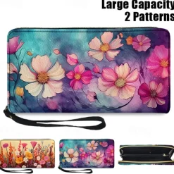 Women's Wallet Coin Purse Credit Card Holder Wallet PU Leather Shopping Daily Holiday Zipper Large Capacity Durable Flowers Light Red Purple