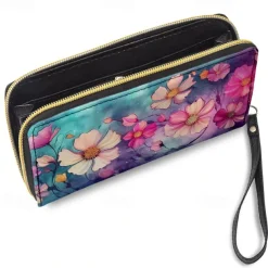 Women's Wallet Coin Purse Credit Card Holder Wallet PU Leather Shopping Daily Holiday Zipper Large Capacity Durable Flowers Light Red Purple