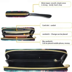 Women's Wallet Coin Purse Credit Card Holder Wallet PU Leather Shopping Daily Holiday Zipper Large Capacity Durable Flowers Light Red Purple