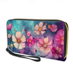 Women's Wallet Coin Purse Credit Card Holder Wallet PU Leather Shopping Daily Holiday Zipper Large Capacity Durable Flowers Light Red Purple