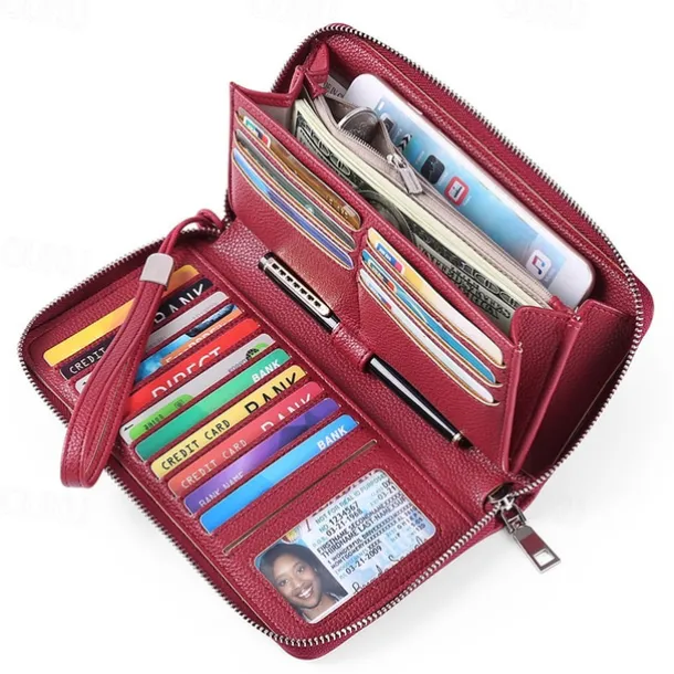 Women's Wallet Mobile Phone Bag PU Leather Outdoor Daily Zipper Large Capacity Lightweight Durable Solid Color Almond Wine Red Black