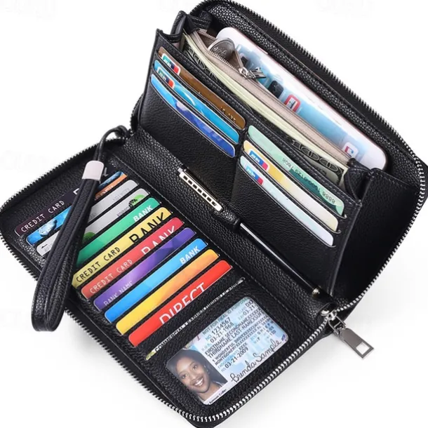 Women's Wallet Mobile Phone Bag PU Leather Outdoor Daily Zipper Large Capacity Lightweight Durable Solid Color Almond Wine Red Black