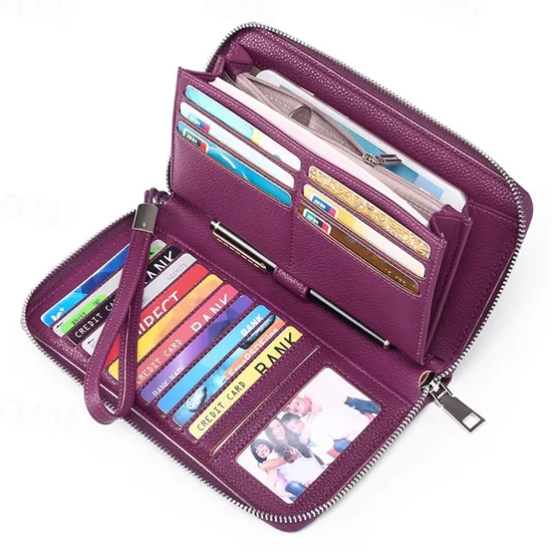 Women's Wallet Mobile Phone Bag PU Leather Outdoor Daily Zipper Large Capacity Lightweight Durable Solid Color Almond Wine Red Black