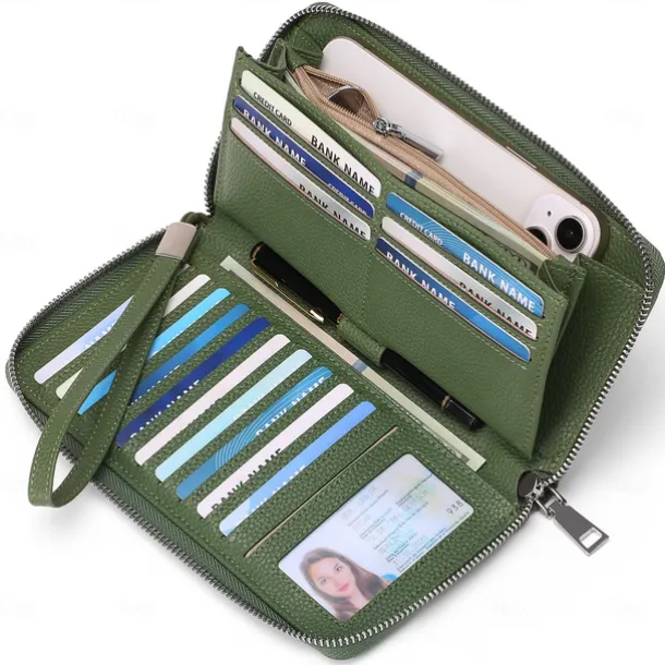 Women's Wallet Mobile Phone Bag PU Leather Outdoor Daily Zipper Large Capacity Lightweight Durable Solid Color Almond Wine Red Black