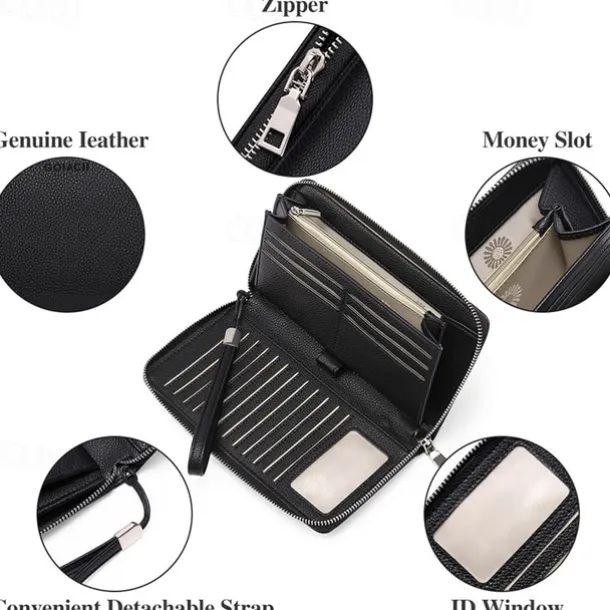 Women's Wallet Mobile Phone Bag PU Leather Outdoor Daily Zipper Large Capacity Lightweight Durable Solid Color Almond Wine Red Black