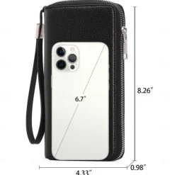 Women's Wallet Mobile Phone Bag PU Leather Outdoor Daily Zipper Large Capacity Lightweight Durable Solid Color Almond Wine Red Black