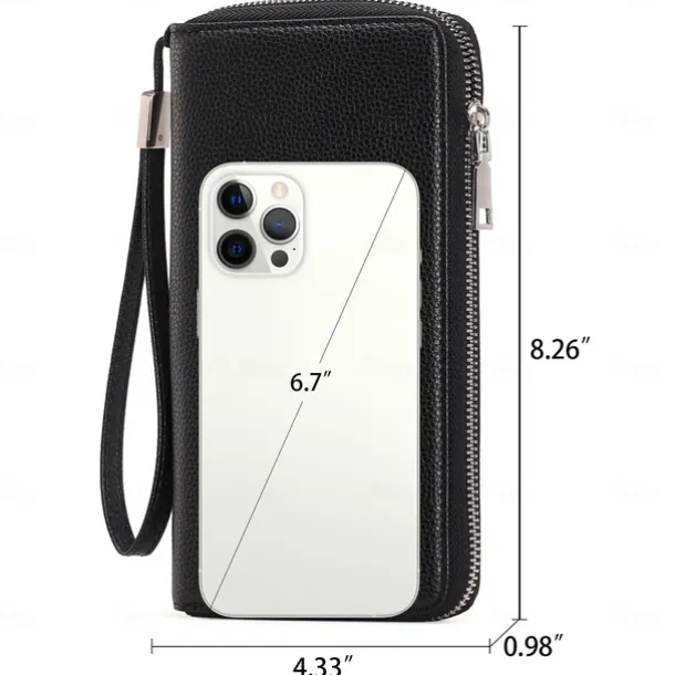 Women's Wallet Mobile Phone Bag PU Leather Outdoor Daily Zipper Large Capacity Lightweight Durable Solid Color Almond Wine Red Black