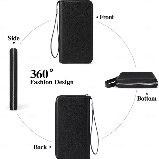 Women's Wallet Mobile Phone Bag PU Leather Outdoor Daily Zipper Large Capacity Lightweight Durable Solid Color Almond Wine Red Black