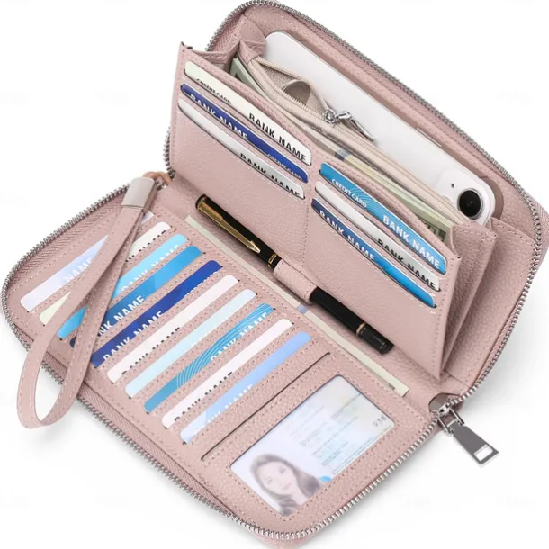 Women's Wallet Mobile Phone Bag PU Leather Outdoor Daily Zipper Large Capacity Lightweight Durable Solid Color Almond Wine Red Black