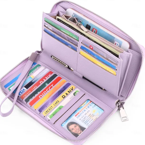 Women's Wallet Mobile Phone Bag PU Leather Outdoor Daily Zipper Large Capacity Lightweight Durable Solid Color Almond Wine Red Black