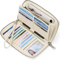 Women's Wallet Mobile Phone Bag PU Leather Outdoor Daily Zipper Large Capacity Lightweight Durable Solid Color Almond Wine Red Black