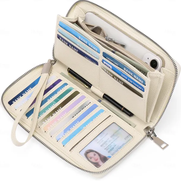 Women's Wallet Mobile Phone Bag PU Leather Outdoor Daily Zipper Large Capacity Lightweight Durable Solid Color Almond Wine Red Black