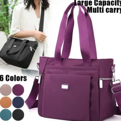 Women's Waterproof Nylon Shoulder Bag – Large Capacity Tote with Detachable Strap for Travel, Work, and Daily Use