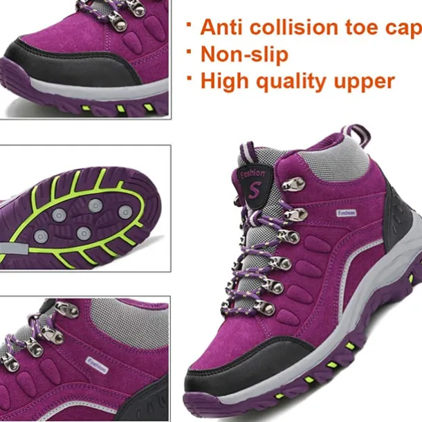 Women's Waterproof Purple Hiking Boots with Lace-Up Closure and Cushioned Sole - Ideal for Outdoor Adventures