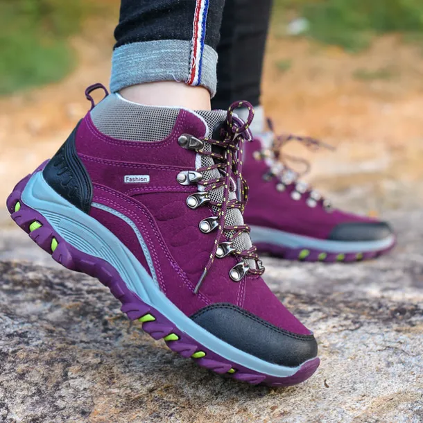 Women's Waterproof Purple Hiking Boots with Lace-Up Closure and Cushioned Sole - Ideal for Outdoor Adventures