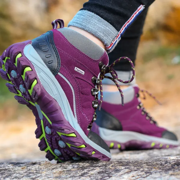 Women's Waterproof Purple Hiking Boots with Lace-Up Closure and Cushioned Sole - Ideal for Outdoor Adventures