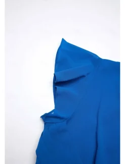 Women's Wedding Guest Cocktail Dress Chiffon Ruched Ruffle Elegant Formal Wrap Midi Dress V Neck Ruffle Sleeve Blue Green Color