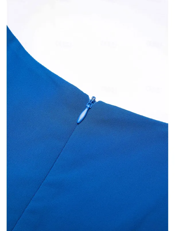 Women's Wedding Guest Cocktail Dress Chiffon Ruched Ruffle Elegant Formal Wrap Midi Dress V Neck Ruffle Sleeve Blue Green Color