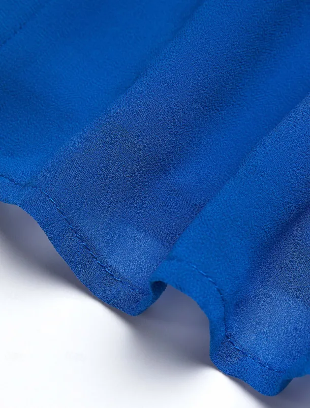 Women's Wedding Guest Cocktail Dress Chiffon Ruched Ruffle Elegant Formal Wrap Midi Dress V Neck Ruffle Sleeve Blue Green Color