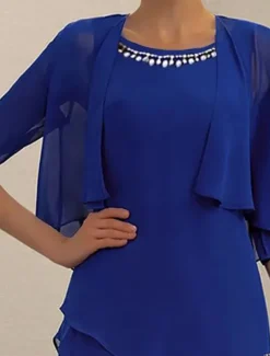 Women's Wedding Guest Cocktail Dress Elegant Dress Set Work Chiffon Dress Office Fashion Ruffle Patchwork Mini Dress Crew Neck Half Sleeve Plain Summer Spring