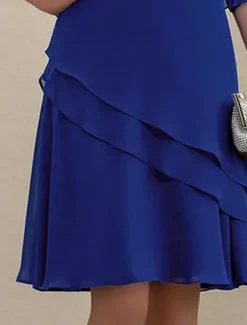 Women's Wedding Guest Cocktail Dress Elegant Dress Set Work Chiffon Dress Office Fashion Ruffle Patchwork Mini Dress Crew Neck Half Sleeve Plain Summer Spring