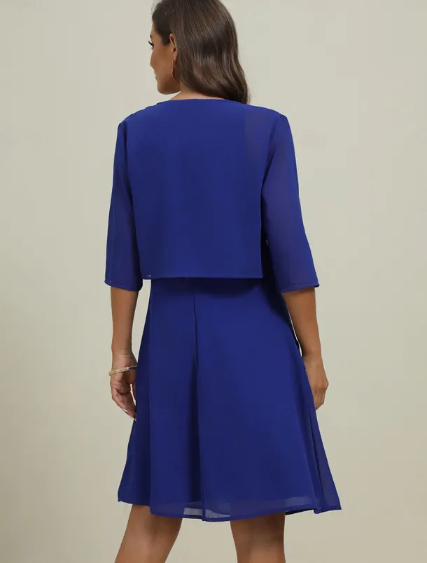 Women's Wedding Guest Cocktail Dress Elegant Dress Set Work Chiffon Dress Office Fashion Ruffle Patchwork Mini Dress Crew Neck Half Sleeve Plain Summer Spring