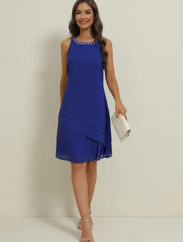 Women's Wedding Guest Cocktail Dress Elegant Dress Set Work Chiffon Dress Office Fashion Ruffle Patchwork Mini Dress Crew Neck Half Sleeve Plain Summer Spring