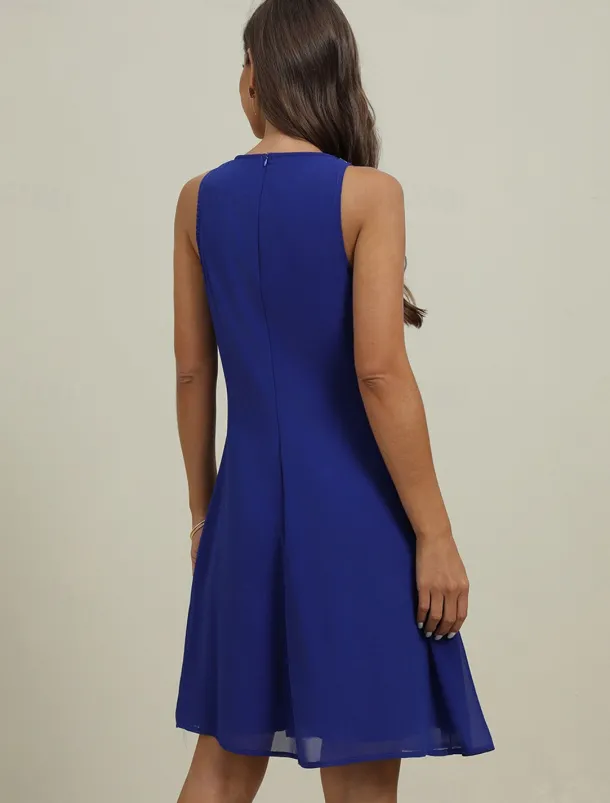 Women's Wedding Guest Cocktail Dress Elegant Dress Set Work Chiffon Dress Office Fashion Ruffle Patchwork Mini Dress Crew Neck Half Sleeve Plain Summer Spring