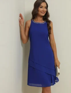 Women's Wedding Guest Cocktail Dress Elegant Dress Set Work Chiffon Dress Office Fashion Ruffle Patchwork Mini Dress Crew Neck Half Sleeve Plain Summer Spring