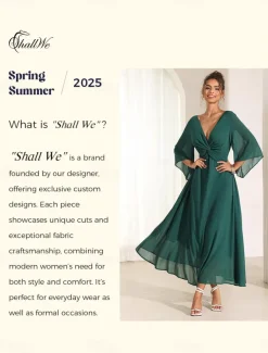 Women's Wedding Guest Cocktail Dress Elegant Midi Dress V-Neck Lace Short Sleeve Chiffon Flowy Navy Blue Evening Party Summer